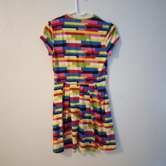 Vintage 🌈 Rainbow Stretchy Button Up Mini Retro 80's Dress - Picture 7 of 11